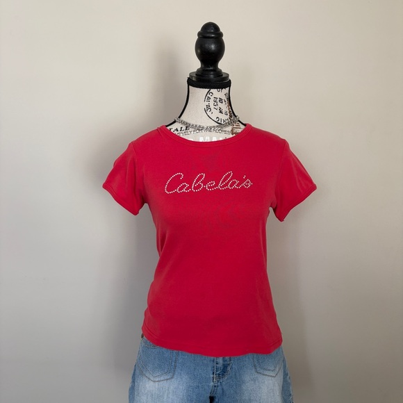 ✨2 FOR $25✨ Cabelas red ribbed studded y2k baby tee - Picture 4 of 11